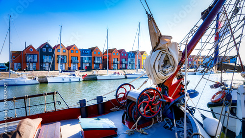 Harbor of Stavoren with colored houses, Netherlands photo