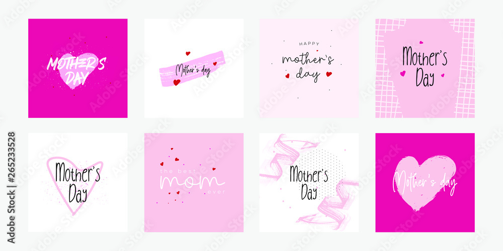 Set of Happy Mothers Day lettering greeting cards template. Hand drawn elements and letters. Suitable collection for background, banner, sticker, e-mail, website. Vector illustration Set of Happy Mothers Day lettering greeting cards template. Hand drawn elements and letters. Suitable collection for background, banner, sticker, e-mail, website. Vector illustration