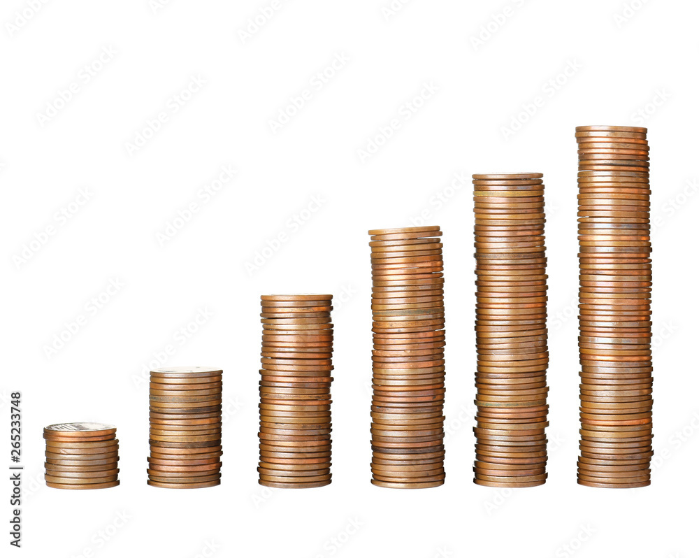 Stacks of coins on white background. Financial concept Stacks of coins on white background. Financial concept