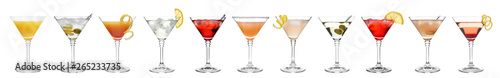 Set of different delicious cocktails on white background photo