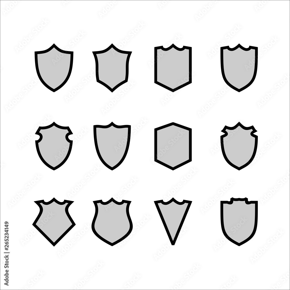 shield icon set with contour and shade on white background shield icon set with contour and shade on white background