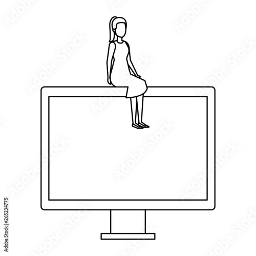 elegant businesswoman sitting in computer display