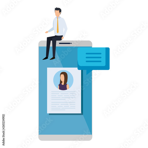 businessman sitting in smartphone with employment app