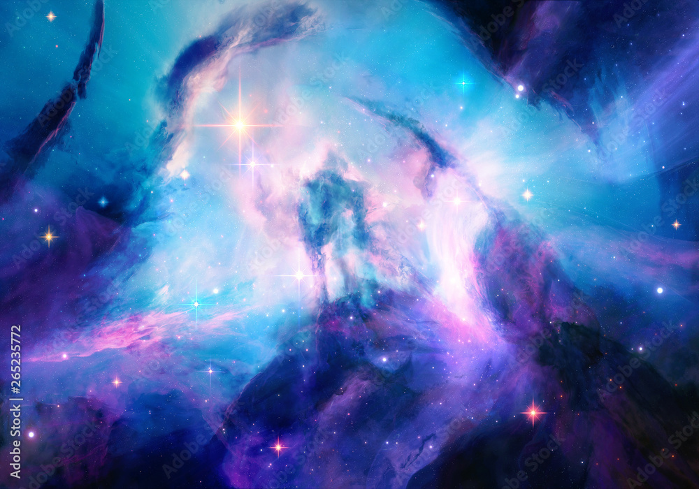 Artistic multicolored energetic nebula galaxy artwork background