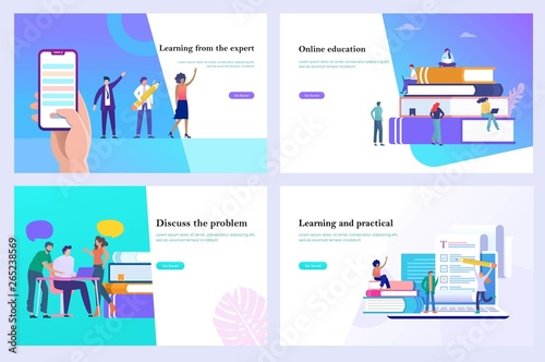 Online education, learning, 3d vector illustration design concept. digital library, e learning, online course video can use for, landing page, template, ui, web, homepage, poster, banner, flyer, app