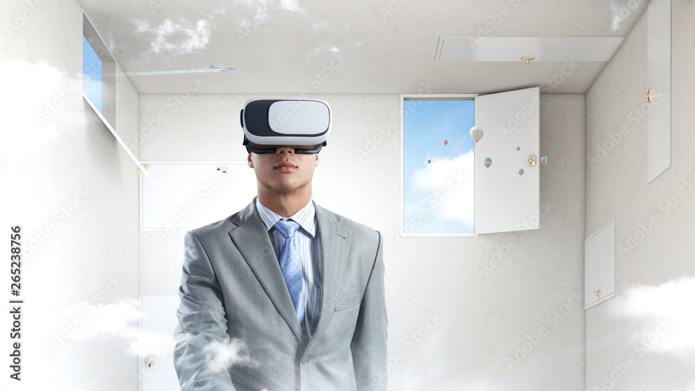 Fototapeta premium Right decision making and virtual reality. Mixed media