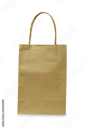 Recycled paper shopping bag isolated on white background with clipping path