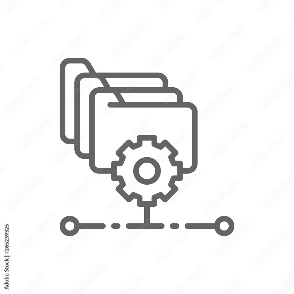 Folders with gear, project management, file setting line icon. Folders with gear, project management, file setting line icon.