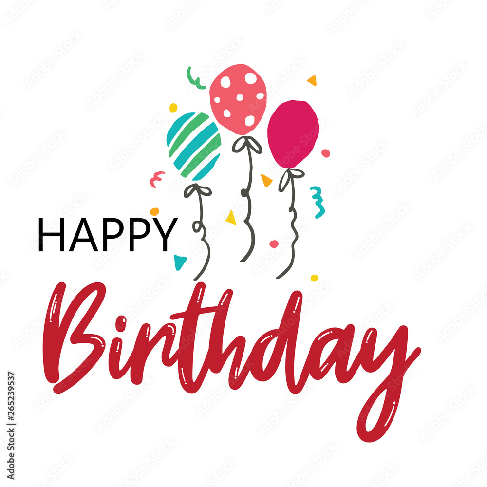 Card with calligraphy lettering happy birthday. Vector illustration in scandinavian style - Vector