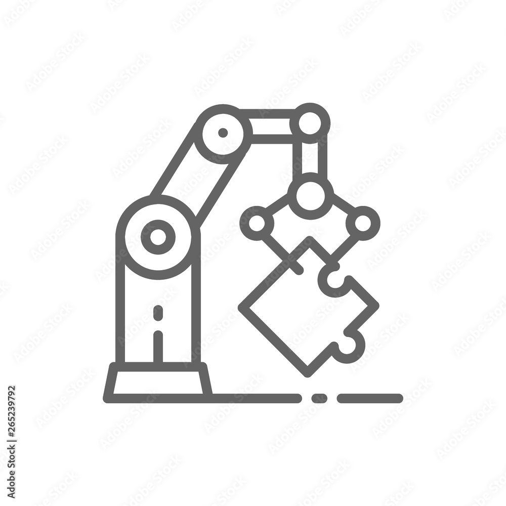 Robotic hand manipulator, industrial mechanical arm line icon. Robotic hand manipulator, industrial mechanical arm line icon.