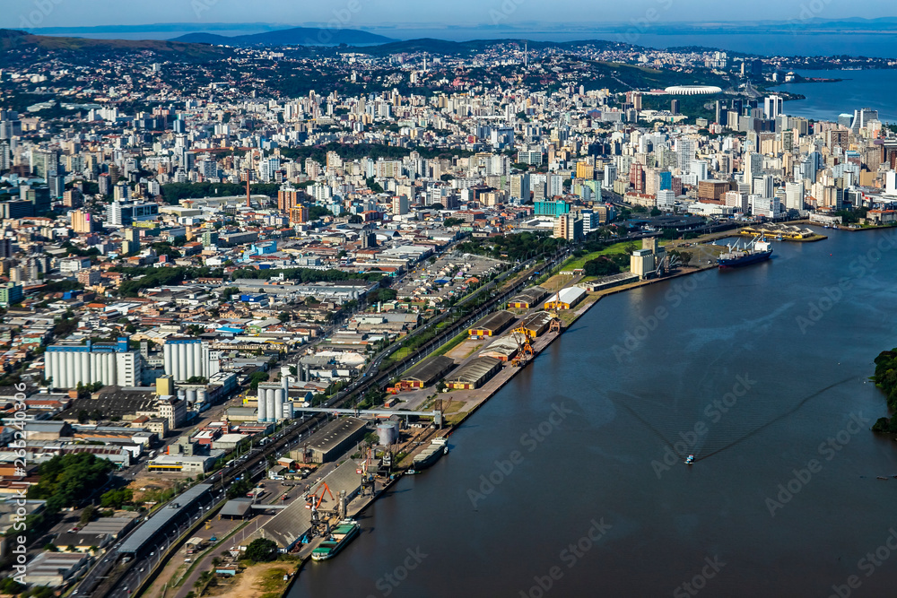 Naklejka premium Large cities seen from above. City of Porto Alegre of the state of Rio Grande do Sul, Brazil South America. 