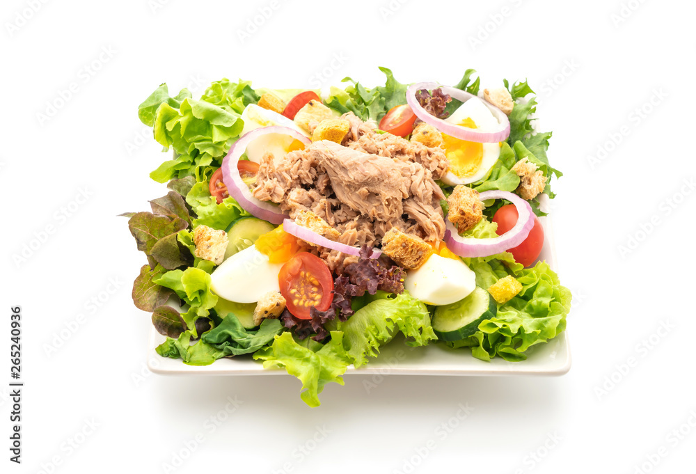 Tuna with vegetable salad and eggs - healthy food style