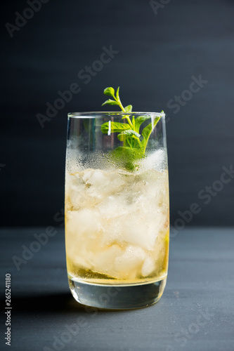 Sweet rum based cocktail with mint. Selective focus. Shallow depth of field.