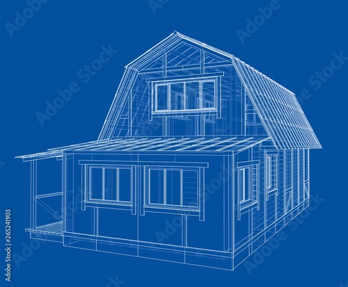 House sketch. Vector rendering of 3d