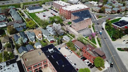 4k Aerial View of Indianapolis, Indiana downtown city district 