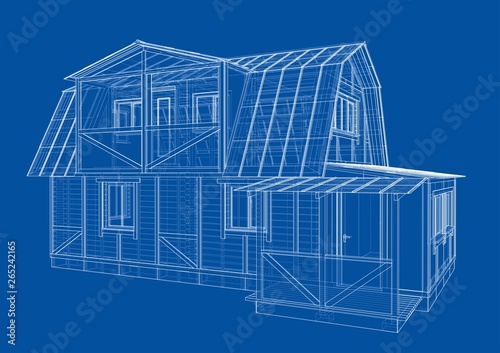 House sketch. Vector rendering of 3d