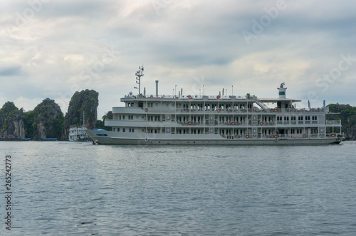 Cruise boat in Ha Long Bay tourist attraction area