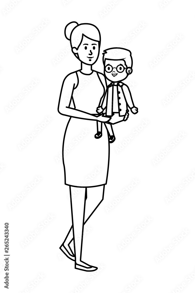 young mother with little son characters