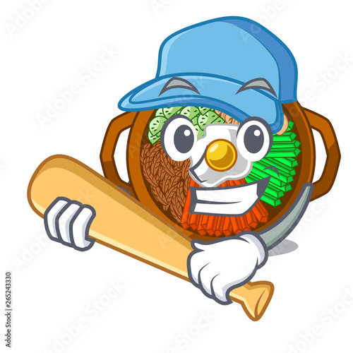 Playing baseball bibimbap isolated with in the character