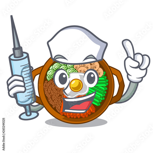 Nurse bibimbap served on mascot hot pan