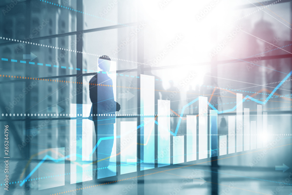 Silhouettes of people on city background for financial investment or Economic trends business idea and art work design. Abstract Double exposure Universal background Silhouettes of people on city background for financial investment or Economic trends business idea and art work design. Abstract Double exposure Universal background