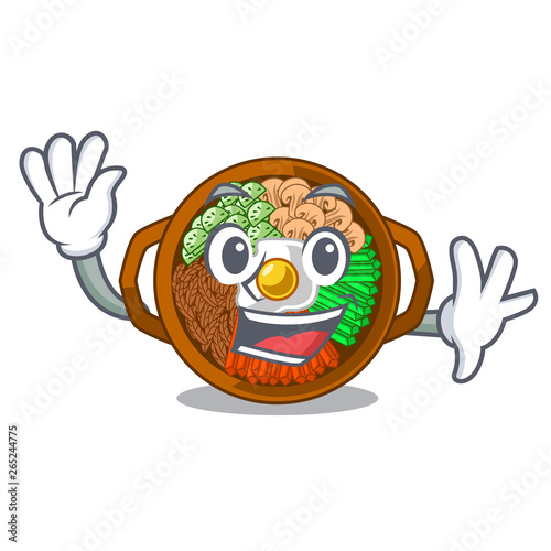 Waving bibimbap served on mascot hot pan