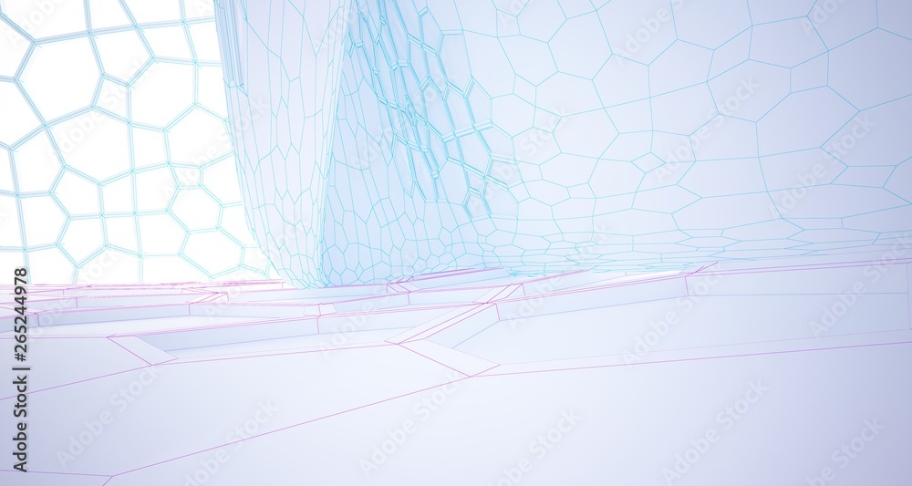 Fototapeta premium Abstract drawing white parametric interior multilevel public space with window. 3D illustration and rendering.