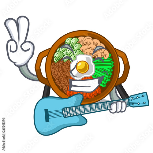 With guitar bowl of bibimbap in cartoon shape