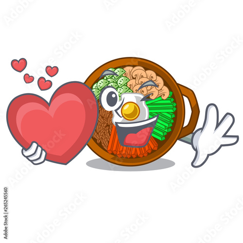 With heart bowl of bibimbap in cartoon shape