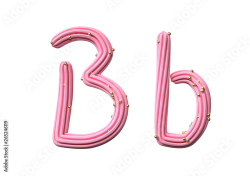 Pink cream candy Font Isolated on White Background, 3d rendering,conceptual image.