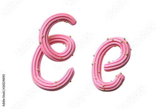 Pink cream candy Font Isolated on White Background, 3d rendering,conceptual image.