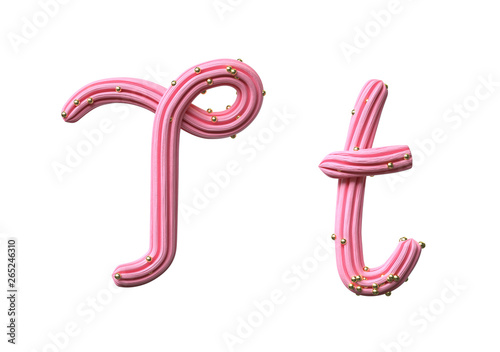Pink cream candy Font Isolated on White Background, 3d rendering,conceptual image.