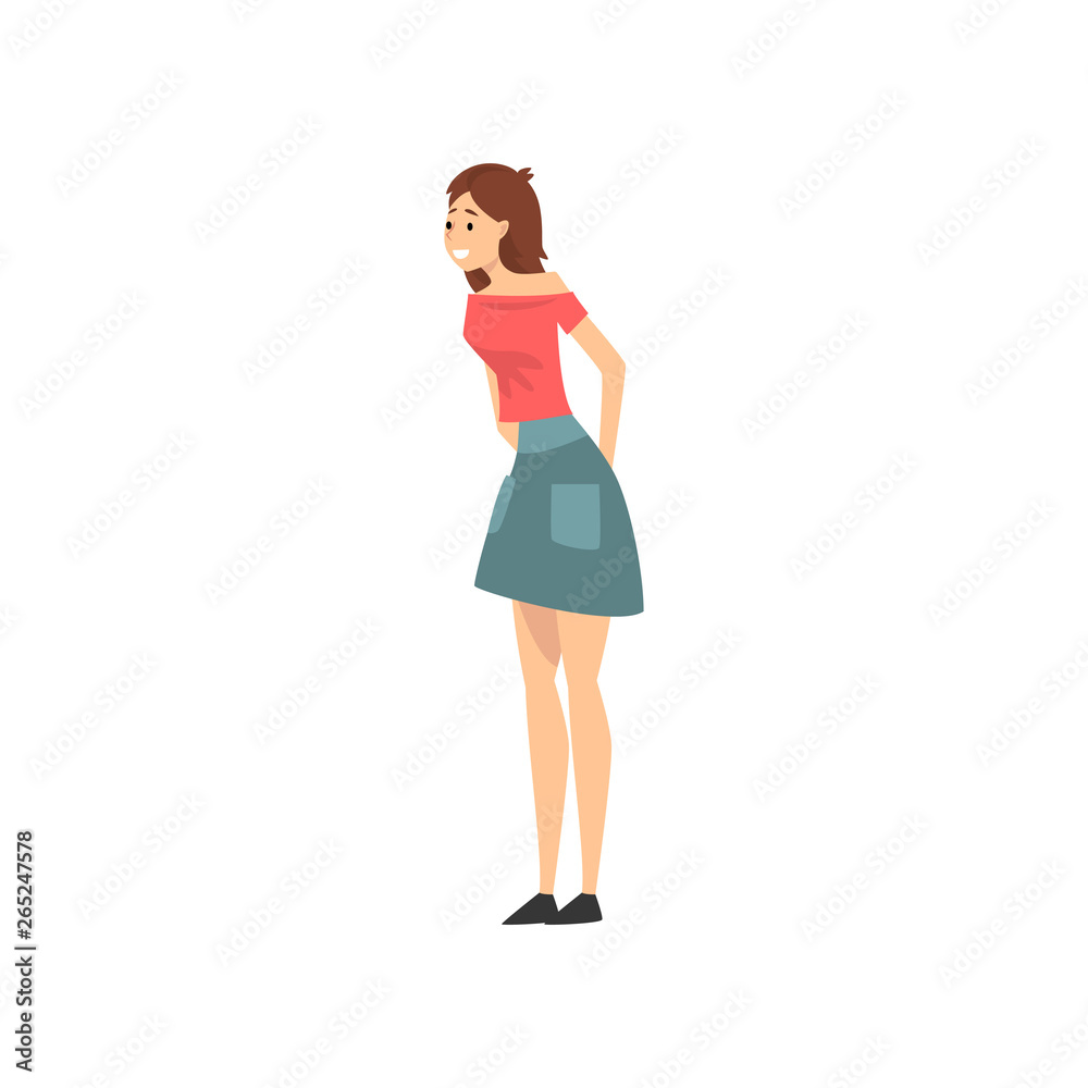 Smiling Girl Wearing Red T-shirt and Blue Skirt Vector Illustration Smiling Girl Wearing Red T-shirt and Blue Skirt Vector Illustration