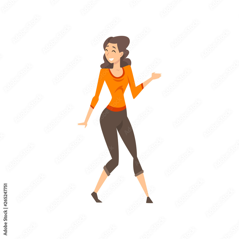 Beautiful Brunette Smiling Girl Wearing Casual Clothing Vector Illustration