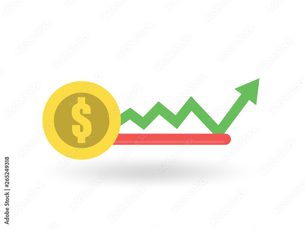 Coin and upward arrow,success key concept vector Coin and upward arrow,success key concept vector