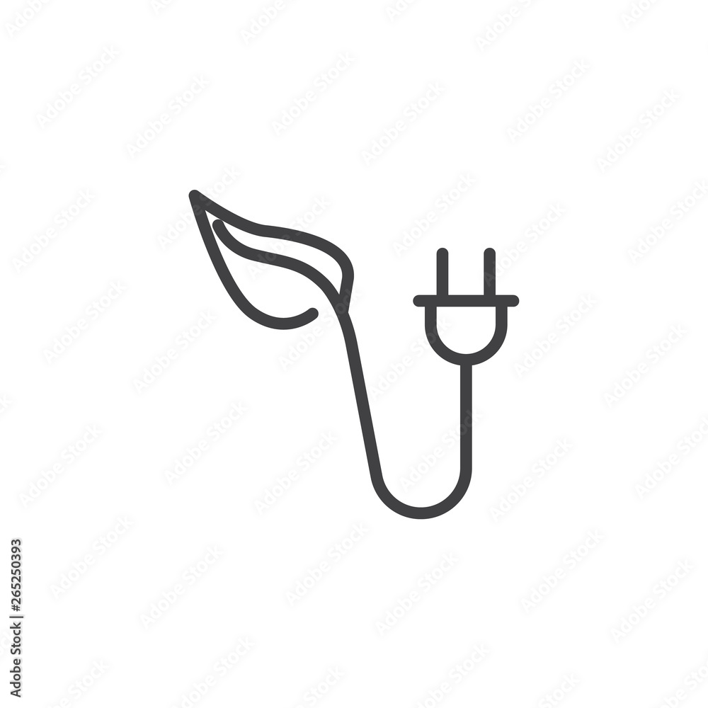ECO energy connector plug line icon. linear style sign for mobile concept and web design. Energy save outline vector icon. Symbol, logo illustration. Pixel perfect vector graphics ECO energy connector plug line icon. linear style sign for mobile concept and web design. Energy save outline vector icon. Symbol, logo illustration. Pixel perfect vector graphics