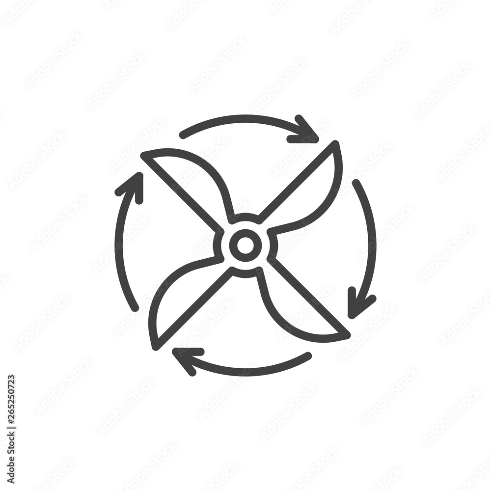 Ventilation line icon. Propeller rotating arrows linear style sign for mobile concept and web design. Fan rotation direction outline vector icon. Symbol, logo illustration. Pixel perfect vector Ventilation line icon. Propeller rotating arrows linear style sign for mobile concept and web design. Fan rotation direction outline vector icon. Symbol, logo illustration. Pixel perfect vector