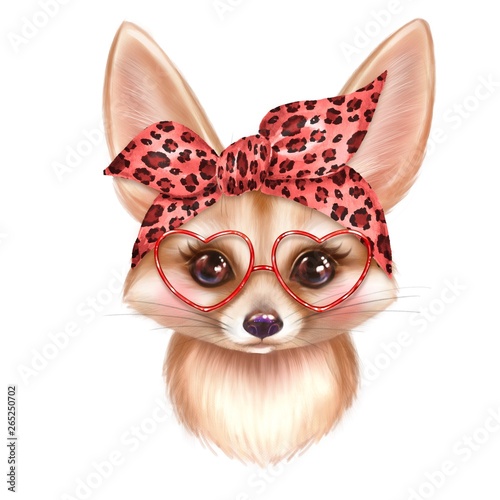 Cute Fennec cartoon illustration. Colorful fox portrait