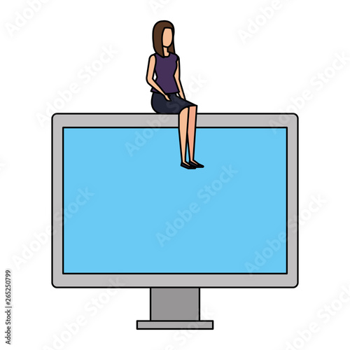 elegant businesswoman sitting in computer display