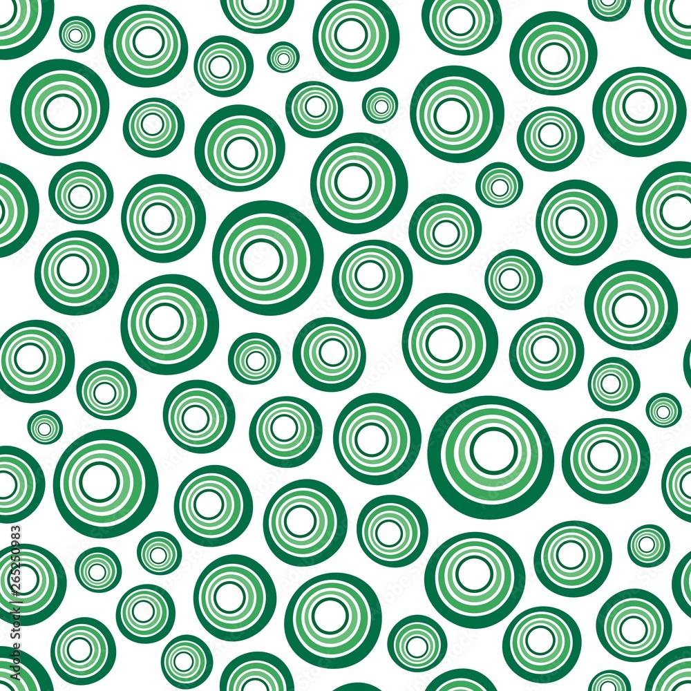 Seamless background of concentric circles in neon green colors on white