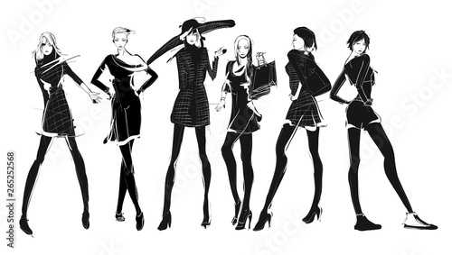 Stylish fashion models. Pretty young girls. Fashion womans Sketch