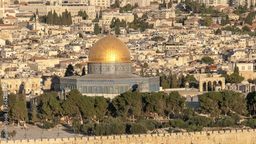 close up of the dome of the rock from the mt olives