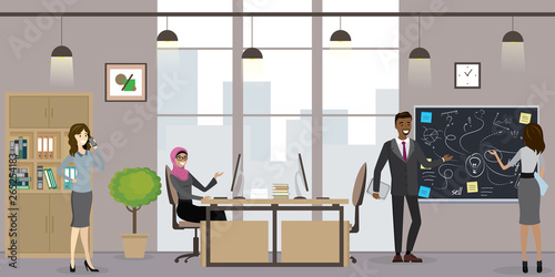 Group of business people or office workers in modern office
