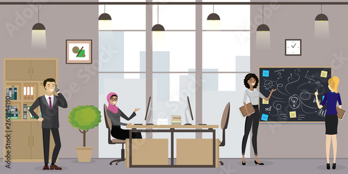 Group of business people or office workers in modern office