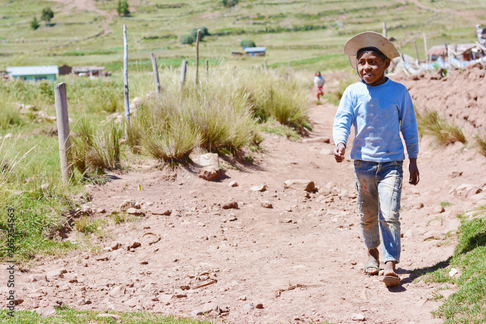 Fototapeta premium Happy native american boy walking.
