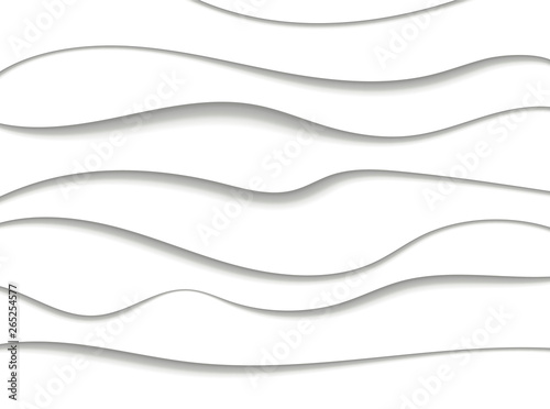 Paper cut white background. Smooth wavy lines with shadows backdrop. White abstract liquid forms. Neutral light design wave base. Copy space. Trend geometric gradient banner. Vector stock illustration