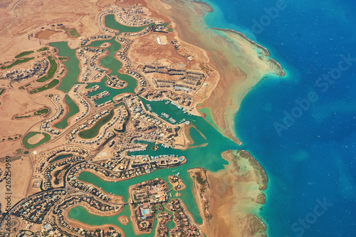 Fototapeta Naklejka Na Ścianę i Meble -  Aerial view of El Gouna a luxury Egyptian tourist resort located on the Red Sea 20 kilometres north of Hurghada.