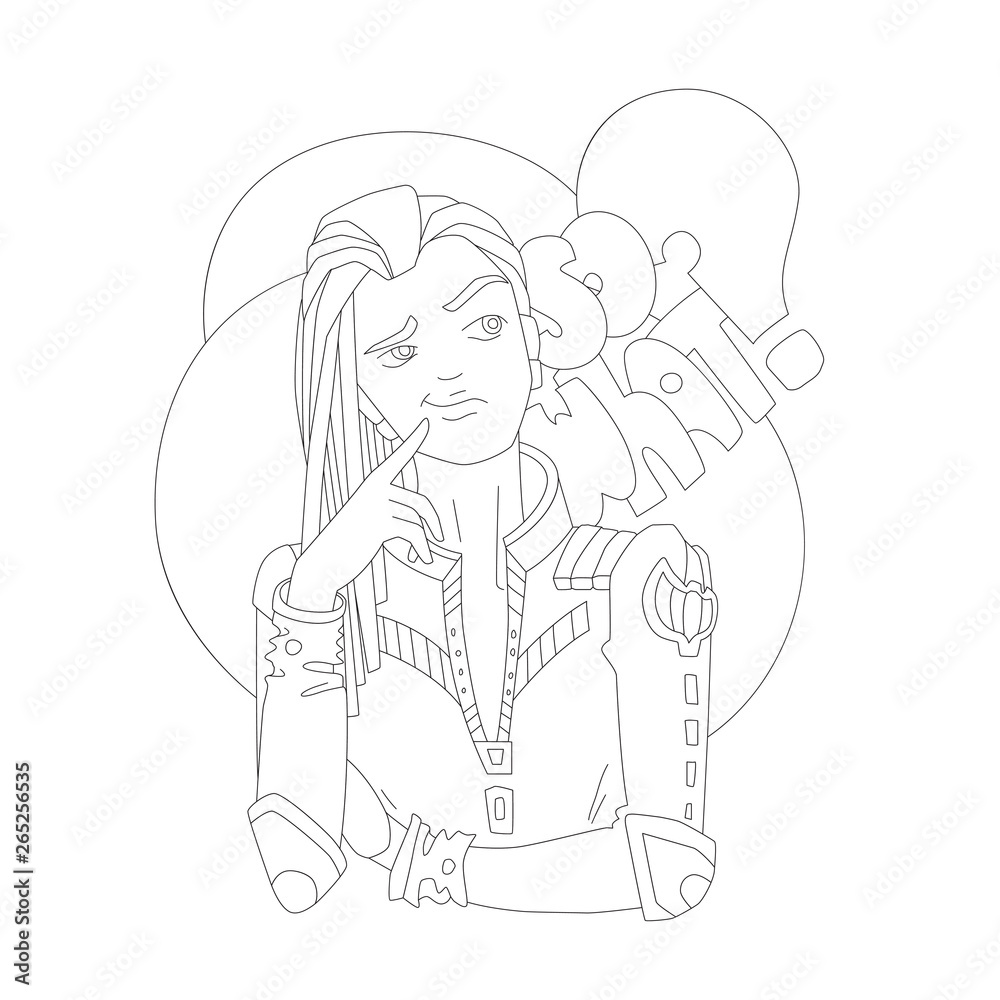 Φωτογραφία Coloring page illustration, vector outline girl with lettering So What - independent emotional girl with grin, isolated on white background