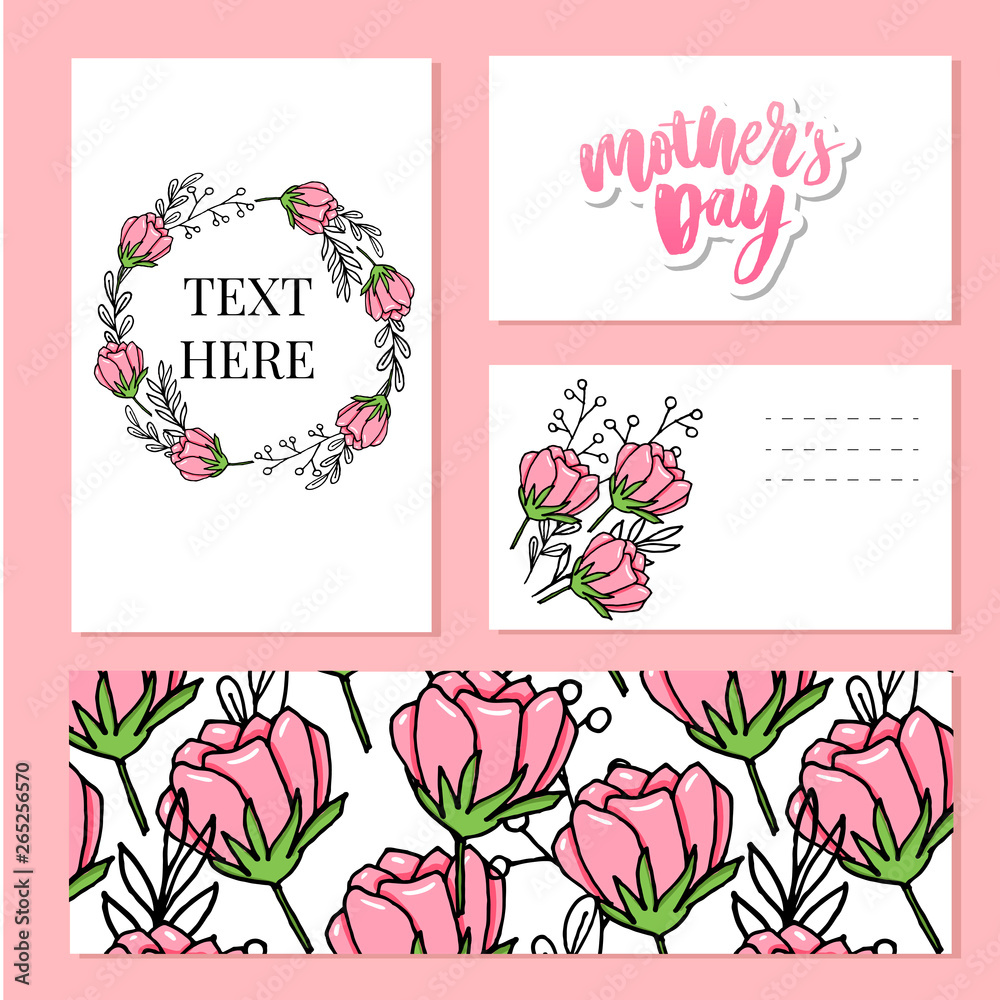 Happy Mother's Day elegant typography pink banner. Calligraphy text and heart in frame on red background for Mother's Day. Best mom ever vector illustration set Happy Mother's Day elegant typography pink banner. Calligraphy text and heart in frame on red background for Mother's Day. Best mom ever vector illustration set