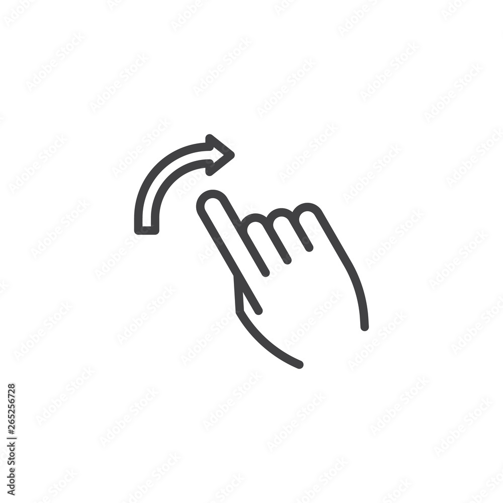 Flick right line icon. Hand Click linear style sign for mobile concept and web design. Finger touch gesture outline vector icon. Symbol, logo illustration. Pixel perfect vector graphics Flick right line icon. Hand Click linear style sign for mobile concept and web design. Finger touch gesture outline vector icon. Symbol, logo illustration. Pixel perfect vector graphics